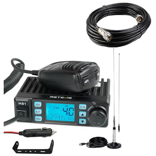 Image of Retevis AM /FM CB Radio Kit, Includes MB1 Noise Reduction CB Base Station, 45 Inch Magnetic Antenna, 15m CB Coax Cable, Cigarette Lighter, Long Range Mobile Radio for Truckers, Offroad, Home