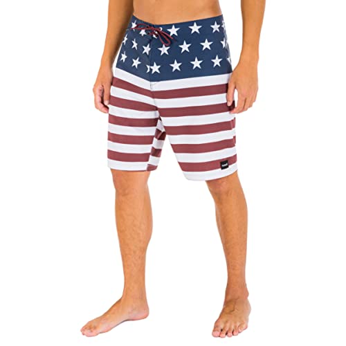 Hurley Men's Printed 20" Stretch Board Shorts, True Red, 33IN3