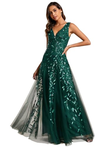 Ever-Pretty Women's Sequin Sleeveless V-Neck Formal Dresses Sexy Empire Waist Evening Gown Prom Dress 2026 Deep Green US08