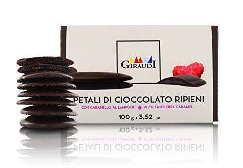 Pétalos de chocolate negro rellenos de caramelo y arándanos - Caja regalo de 100 gr Cover