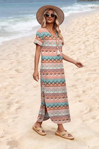 Image of WIHOLL Women's Summer Short Sleeve Dresses Maxi Dress Vacation Beach Sundresses 2026 with Pockets