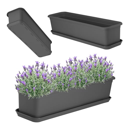 KADAX Blumenkasten 60 cm Anthrazit mit Untersetzer – Balkonkasten...