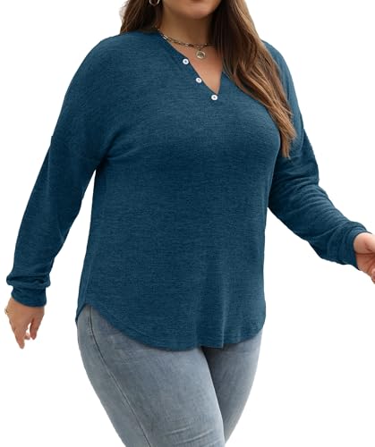 Image of Gloria&Sarah Womens Plus Size Tops Long Sleeve Henley Shirts Fall Fashion Oversized Sweatshirt Tunic Sweaters L-4XL