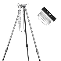 BBQ Dreibein Gestell,Dreibein Teleskopgestell Grillständer,Kochen im Freien Stativ Set Klapp Lagerfeuer Grillrost Stand Camping, Hängegrill Camping Stativ Mit Kette & Haken (B)