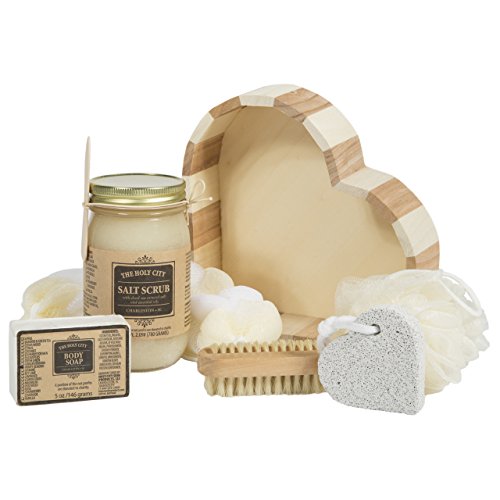 Valentine's Heart Shaped Gift Set With Holy City Skin Products Pure Dead Sea Salt Scrub For Hand & Body & Bath Soap Bar (Lavender) #TOP1