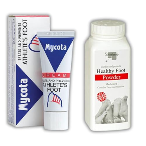 Athletes Foot Care Bundle, Includes Mycota Athletes Foot Cream (1 x 25g), Masterplast Healthy Foot Powder (1 x 170g) Bundled with Ge & Pe Treatment Tips Guide. Relieves Itching and Irritation