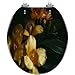 Round Toilet Seat Yellow tulips dark Resin Toilet Seat Quietly Slow Close with Quick-Release Hinges Toilet Seat with Cover Easy to Clean Install
