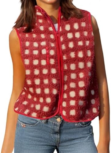 Midnight Lunch Vest, Midnight Lunch Fleece Vest, Women's Checkered Polar Fleece Vest Sleeveless Cardigan (Blue,S