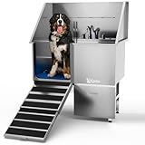 KANIS Professional Stainless Steel Dog Bathing Station - Dog Grooming Tub w/Ramp, Storage Drawer, Floor Grate & Faucet/Dog Bathtub for Large,Medium & Small Pets - Dog Washing Station (38')