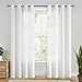 FMFUNCTEX Linen Semi Sheer Curtains for Bedroom, White Curtains 96 Inches Long for Living Room, Country Farmhouse Sheer Drapes, Light Filtering Window Curtain, Grommet Top 2 Panels
