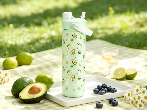 Image of POWCAN 26 oz Insulated Water Bottle: 2-in-1 Straw and Spout Lid, Leak-proof | Keep Cold 24H, Cupholder Friendly, BPA-Free, Stainless Steel Water Bottle for Gift, Trip, Picnic, Camping (Avocado Grove)