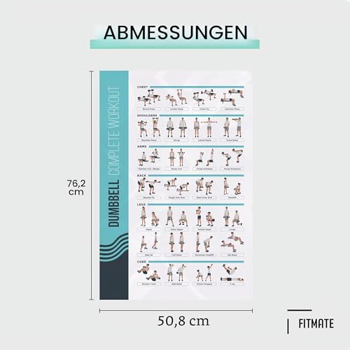 PosterMate - Profi Fitness Poster fürs Training - 8er Set - 51 x 76 cm - verschiedene Sportübungen - Perfekt geeignet für Körpergewicht, Homegym, Kurzhantel, Langhantel, Yoga, Kettlebell, Dehnen