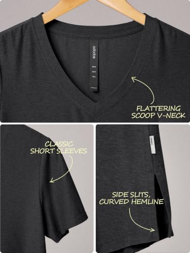 Image of ODODOS Women's Short Sleeve Performance V-Neck Tunic Tops, Ultra Soft odSTRATUM Tech Tee, Side Slit Relaxed T-Shirts