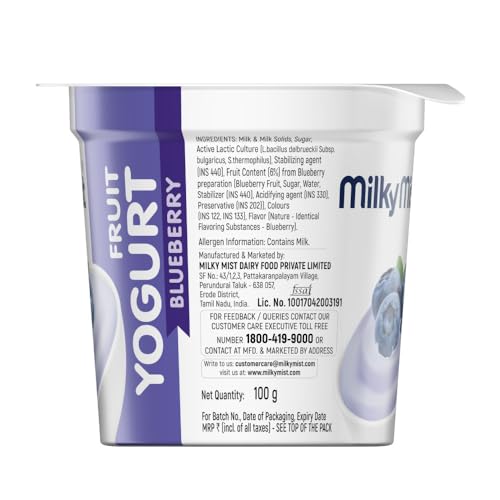 Image of Milky Mist Blueberry Yoghurt | Made with Real Fruits | Zero Preservatives | Healthy & Delicious | Smooth Texture | 100 g