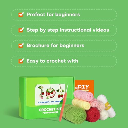 Crochet Kit for Beginners,Crochet Strawberry Ornaments,Plant Hanging Decorations with Step-by-Step Video Tutorials, 3 Pack Strawberry Decor by Generic - Image 3
