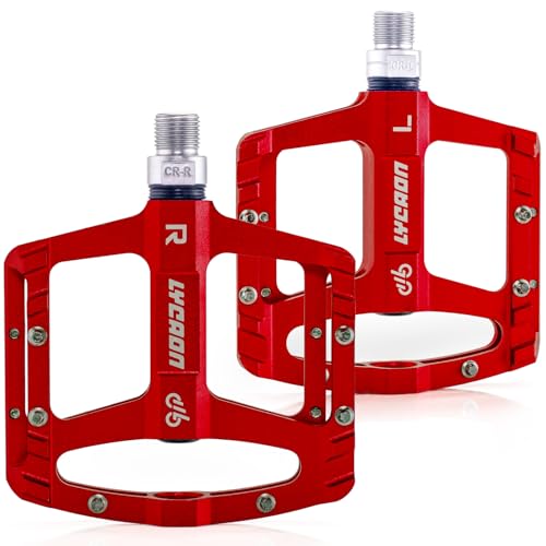 LYCAON Bike Cycling Pedals, CNC Machined Aluminum Alloy Durable Non-Slip Bicycle Pedal, CR-MO & 3 Bearings Pedals for 9/16" Universal Cycling MTB BMX Mountain Road Bike Pedals (Red) by LYCAON - Image 2