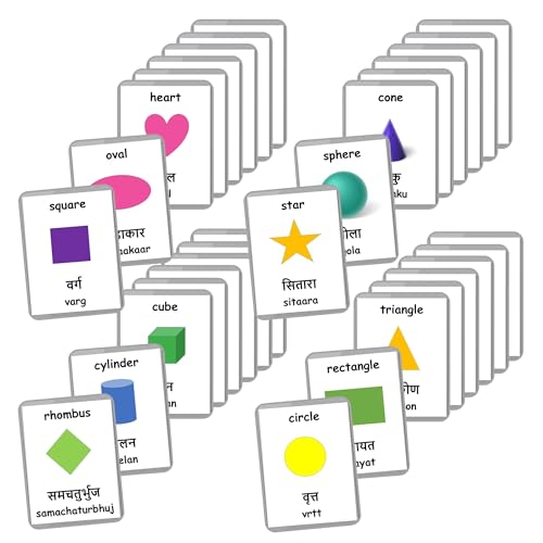 Hindi English Bilingual Flash Cards | Learn Hindi Language | Montessori Cards | Choose Your Set (Shapes)