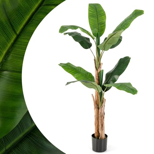 SPOTRAVEL Artificial Banana Tree, 165CM/195CM Faux Banana Plant with 10/27 Leaves, Indoor Outdoor Greenery Fake Decorative Plants for Living Room Bedroom Office (1, 165CM)