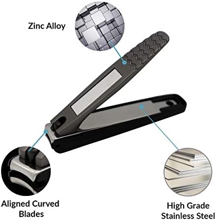 Nail Clippers Set - Professional Stainless Steel Fingernail & Toenail Clippers with Nail Catcher - Curved Edge Design & Rust Proof Nail Cutter for Thick Nails