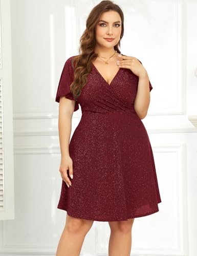 Image of ZOMVA 2025 Plus Size 0X-4X Sparkly Glitter Wrap V Neck A Line Mini Dress Sparkle Sequin Sexy Dresses Cocktail Party Club
