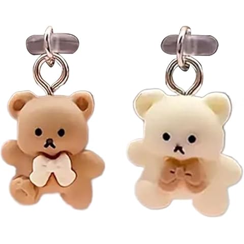 Zhuluck 2 Pcs USB C Dust Plug, Cute Cartoon Bear Type C Dust Plug Cover, Type C Dust Plug with Bear Pendants, USB C Anti Dust Cover for Cell Phone, Phone Charging Port Protector Cover