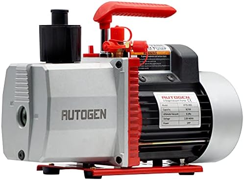 AUTOGEN 2-Stage 8CFM Vacuum Pump, 1HP 2.25 Micron 110V Air Vacuum Pump for R12 R22 R134a R410a, Rotary Vane Vacuum Pump for HVAC/AUTO AC Refrigerant Recharging, Degassing Wine, Milking Cow