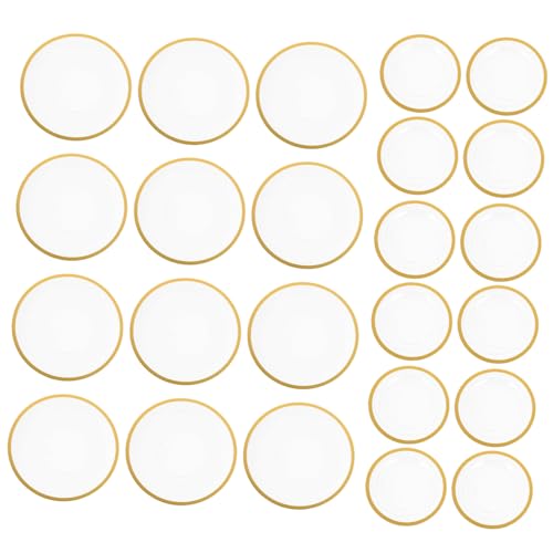 JECOMPRIS 24個使い捨て透明プラスチック皿 ゴールドリム付き 両 ケーキ デザ