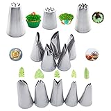 Markeny 5 Pcs Rose Piping Tips, 3Pcs Grass Cream Tips DIY Decor Baking Tool and 5 Pcs Leaf Stainless Steel Piping Nozzles Kit(13 Pcs)