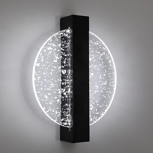Comely Applique LED da Parete Interno, Nero 12W 1500LM Design Creativo Rotondato Lampada da Parete Moderno, Lampade da Muro per Camera da Letto Soggiorno Corridoio Scale, Bianco Freddo 6500K