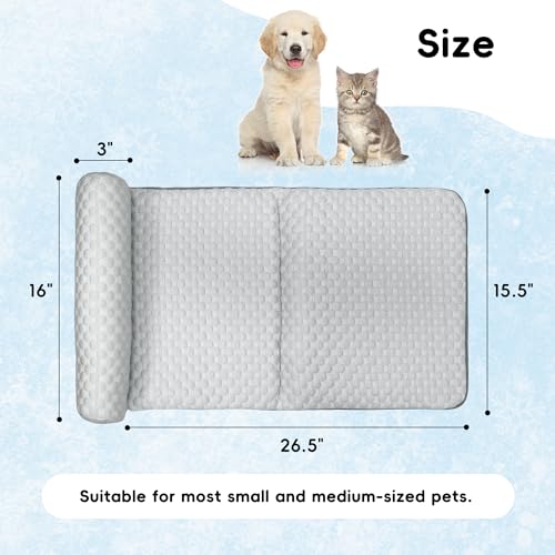 GeerDuo Pet Cooling Mat for Cats & Small Dogs, Self-Cooling Fabric with Supportive Pillow, Non-Gel Leak-Proof Washable, Indoor Outdoor Use - Thumbnail 2