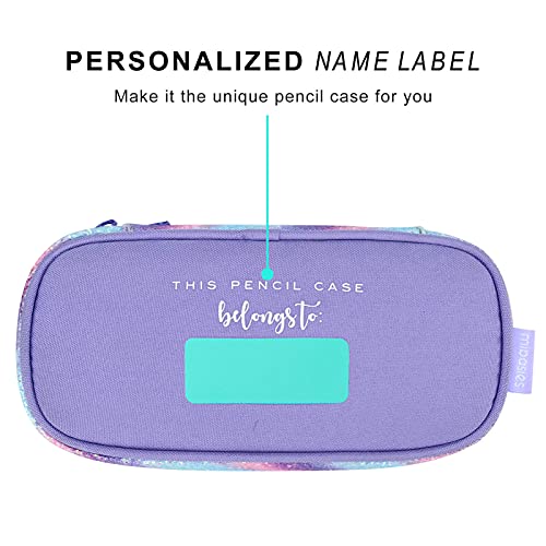 Image of mibasies Girls Pencil Case for Kids, Multi-Slot Pencil Pouch, Green Blue Purple