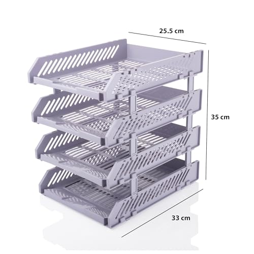 Image of 4 Layer File Rack ABS Plastics For Office Home Plastic Foldable Office Desk Accessories Files Papers Divider Rack Storage Rectangular Tray Stand (4 Tiered Shelf) (Stationary 4xl Grey)