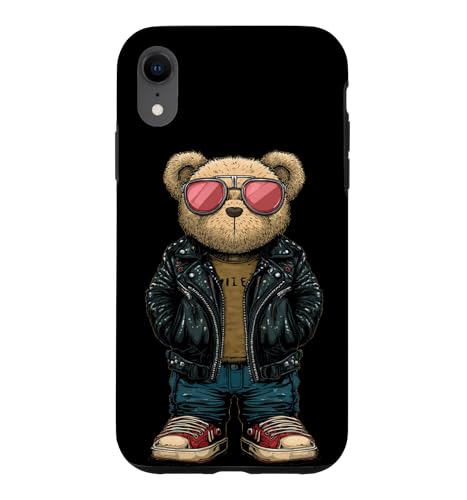 Bad Teddy Bear Look in Black Leather Jacket �R�X�`���[�� �X�}�z�P�[�X iPhone XR �p