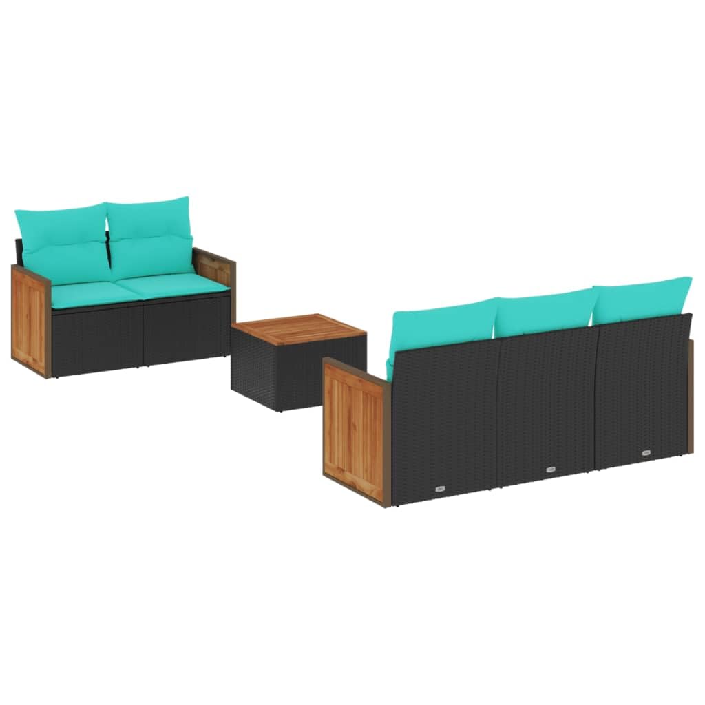 Canapé de jardin résine tressée noire et coussins design d'extérieur