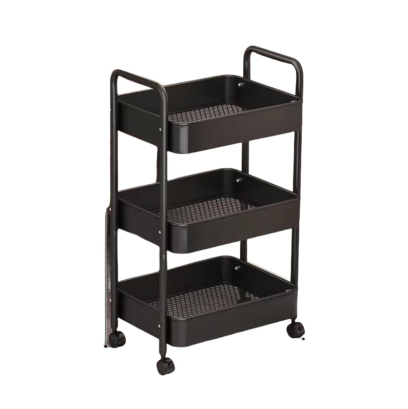 WoRefCra キッチンワゴン 収納ラック キャスター付き スリムワゴン 3段 調味料棚 ブラック