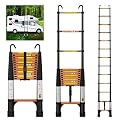 EvaStar 12.5FT Telescoping Ladder, Aluminum Lightweight Extension Ladder w/Hooks & Stabilizers, 330lbs Capacity Collapsible Ladders, Extension Telescopic Ladder for Home, Outdoor, RV - Orange & Black