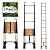 EvaStar 12.5FT Telescoping Ladder, Aluminum Lightweight Extension Ladder w/Hooks & Stabilizers, 330lbs Capacity Collapsible Ladders, Extension Telescopic Ladder for Home, Outdoor, RV - Orange & Black