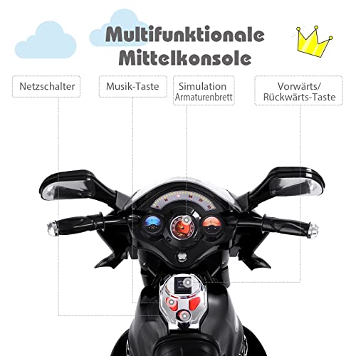 COSTWAY 6V Kinder Elektromotorrad mit Buntem Scheinwerfer, Musik, Vorwärts- und Rückwärtsfunktion, 3 km/h, inkl… – Bild 4