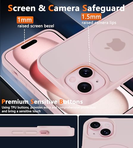 Image of FNTCASE for iPhone 15 Plus Case: Matte Magnetic Phone Cases with Screen Protector Compatible with Magsafe Slim Anti Yellowing Rugged Shockproof Protective Translucent Cell Phone Cover (C-Pink)