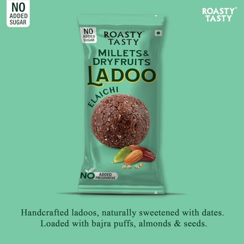 Image of Roasty Tasty Elaichi- Millets & Dryfruits Ladoo | Energy Bar Replacement | No Added Sugar | No Artificial Flavor | Healthy Snacks | Rich in Proteins | Dry Fruits, Seeds & Nuts Mithai | 5 Pcs -40g each