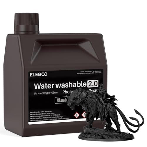 ELEGOO 水洗い可能レジン2.0 光造形3Dプリンターレジン 2000g 低収縮 高精度 高耐久性 LCD/DLP/SLA樹脂プリンター用高速硬化フォトポリマー樹脂 395-405nm UV硬化3Dレジン ブラック（Amazon）
