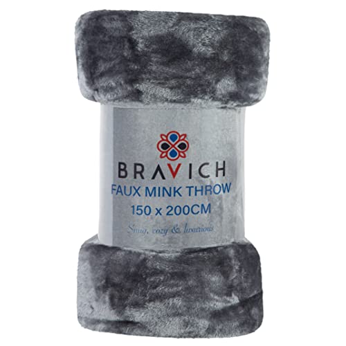 Bravich Jeté de lit en fausse fourrure de vison épais pour la maison - Argenté - Pour lit double - 150 x 200 cm