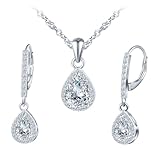 INFINIONLY Juegos de joyas de Plata 925 para mujer, Collare y Pendientes de Piedras Preciosas de gota, Colgante de Circonita, Aretes Largos Circonita con Cierre francés, Joyería Moda de Aniversario