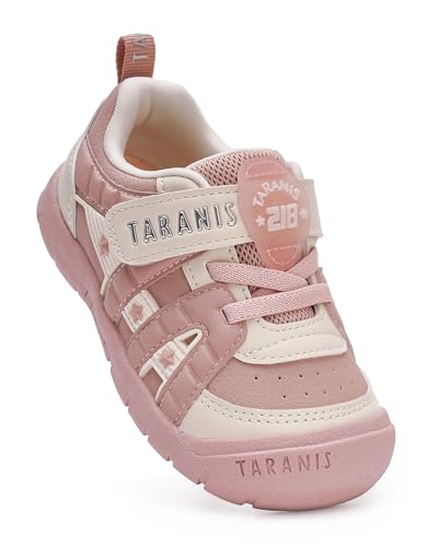 TARANIS Toddler Outdoor Walking Shoes - Waterproof Microfiber Sneakers with Rubber Toe Protection & Arch Support, Wide Toe Box Non-Slip Kids Hiking Shoes 3.5-4Years Pink-White