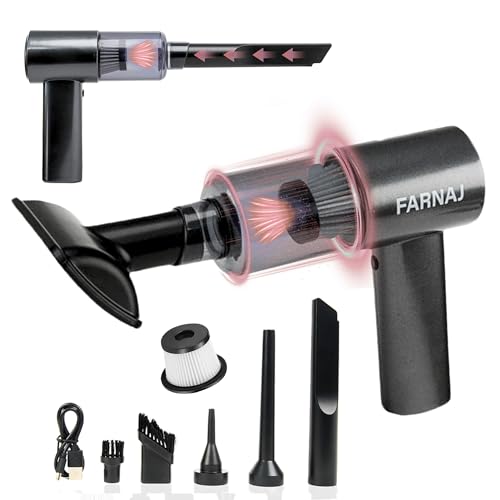 FARNAJ Car Vacuum Cleaner, Dual Gear 12000PA Suction Portable, Cordless, Handheld, Mini Vacuum Powerful Car Hoover - Multi-Function Accessories - Car, Home, Kitchen & Office Cleaner, USB, Black