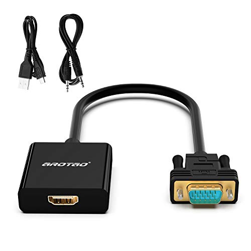 aROTaO Active HDMI to VGA Adapter with 3.5mm Audio Jack and Micro USB Power Port, HDMI Female to VGA Male Converter Compatible for TV Stick, Raspberry Pi, Xbox 360, Xbox One, PS4, PS3, Laptop etc.
