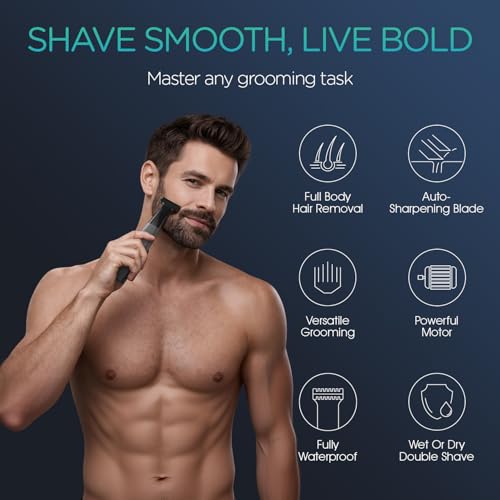 Image of VOYOR Beard Trimmer for Men Electric Razor, Nose Face Body Hair Trimmer with Adjustable Length Combs All in 1 Rechargeable Mens Grooming Kit Cordless Electric Shaver Wet /Dry TX510 (Grey)