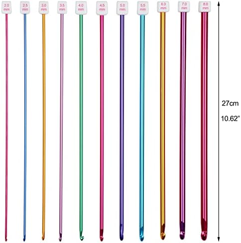 Aeelike Tunisian Crochet Set, Include 11PCS Aluminium Tunisian Crochet Hooks Set Metal, 12PCS Bamboo Tunisian Crochet Hooks Set with Cable, Extra Long Afghan Tunisian Crochet Hook for Blankets