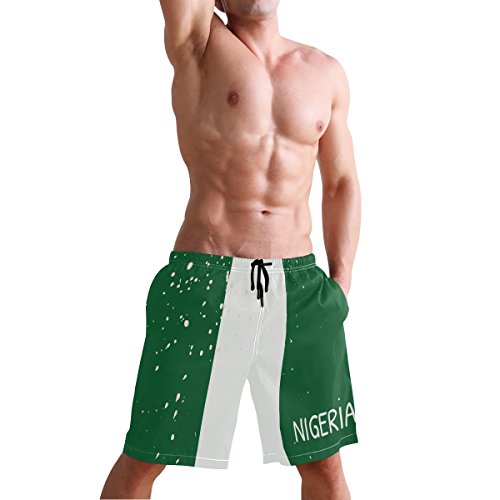 super3Dprinted Distressed Nigeria Flag Men's Swim Trunks Water Beach Shorts with Pockets4