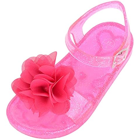 Fuchsia Floral Glitter Buckled Jelly Sandals Cover